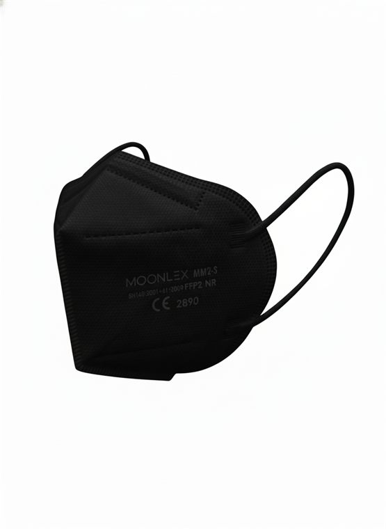 MOONLEX FFP2 respirator in black, three-quarter view