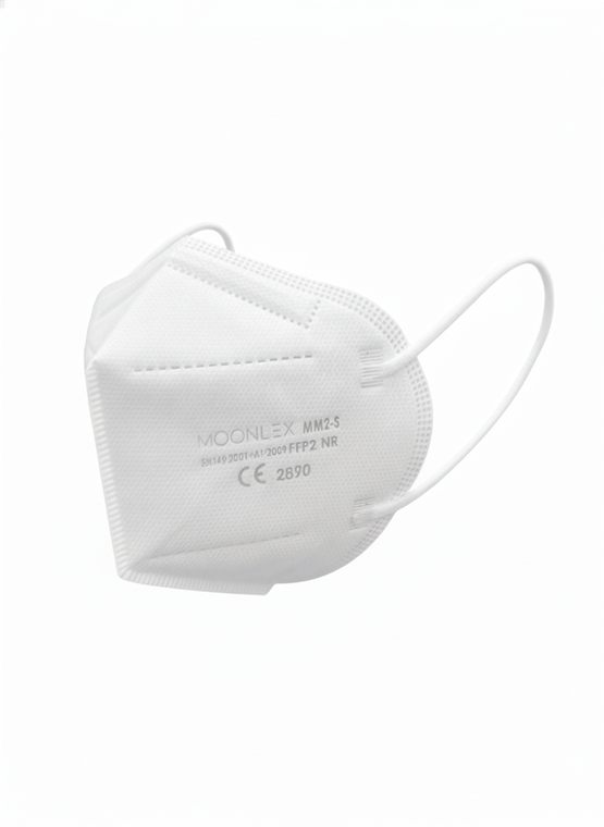 MOONLEX FFP2 respirator in white, three-quarter view